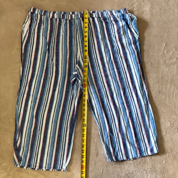 Striped Capri Pants – Blue White Red Lightweight Cropped Pants - Picture 3 of 5